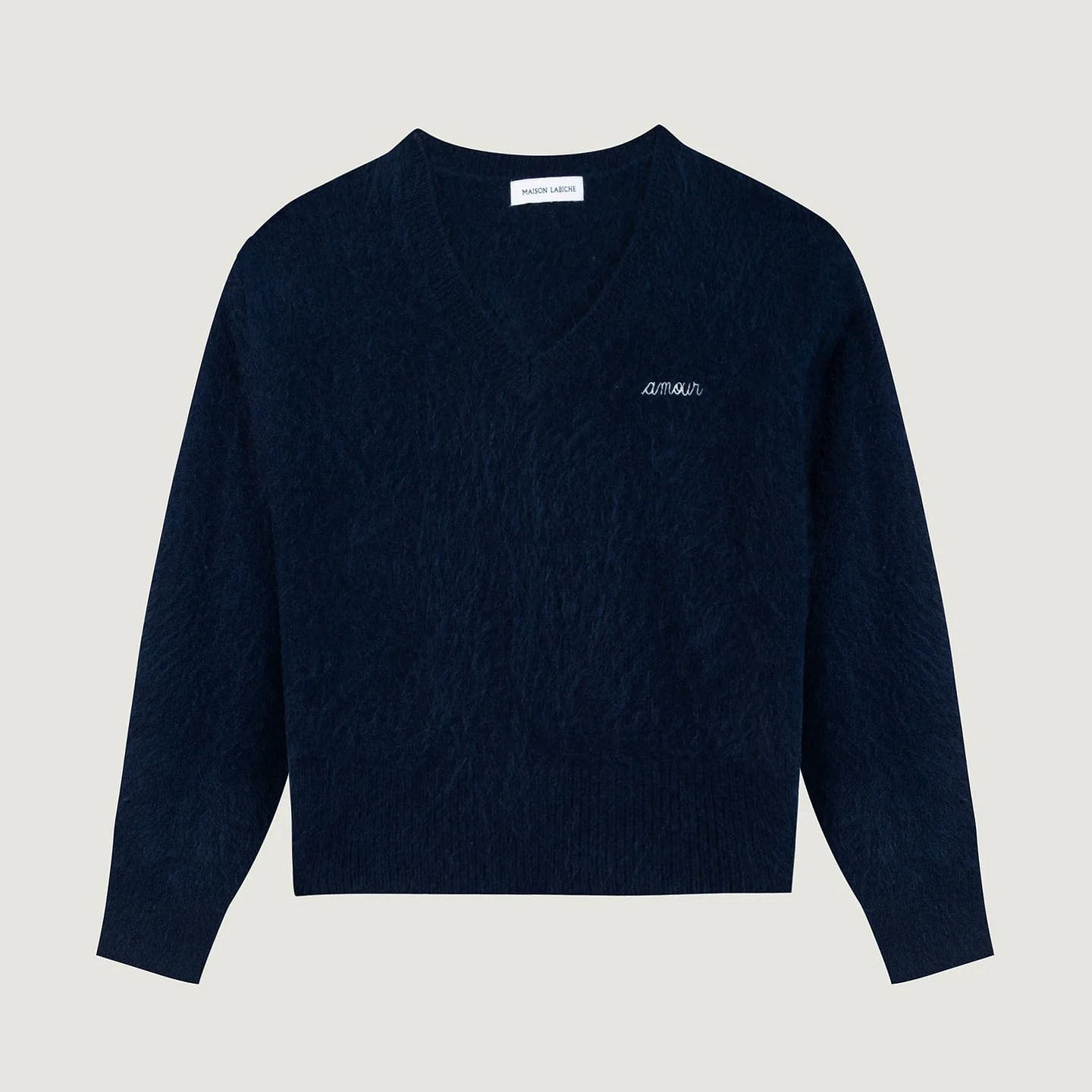 MAISON LABICHE V NECK AMOUR SWEATER MIDNIGHT BLUE