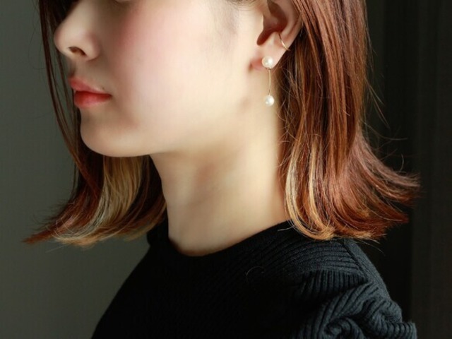 14kgf-W pearl slide pierced earrings & earcuff set