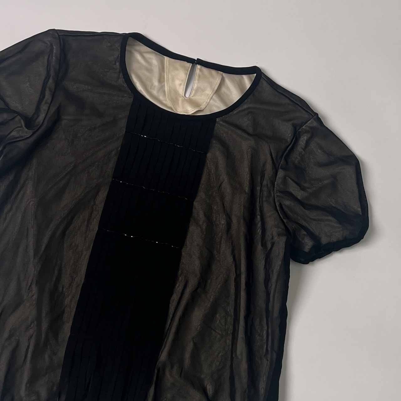 Leilian レリアン メッシュ タック デザイン パフスリーブ 半袖シャツ カットソー 7/ブラック レディース