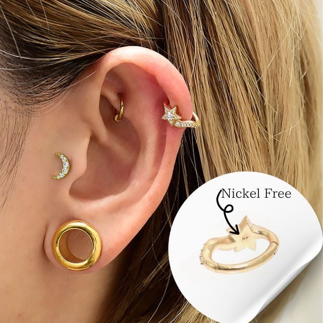 金属アレルギー 対応 ボディピアス 14G K18ゴールドPVD Oval Navel