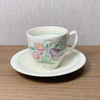 【セール】スージークーパー ドレスデンスプレイ カップ&ソーサー(デミサイズ ピンク&グリーンライン) イギリス製 ヴィンテージ susie cooper C