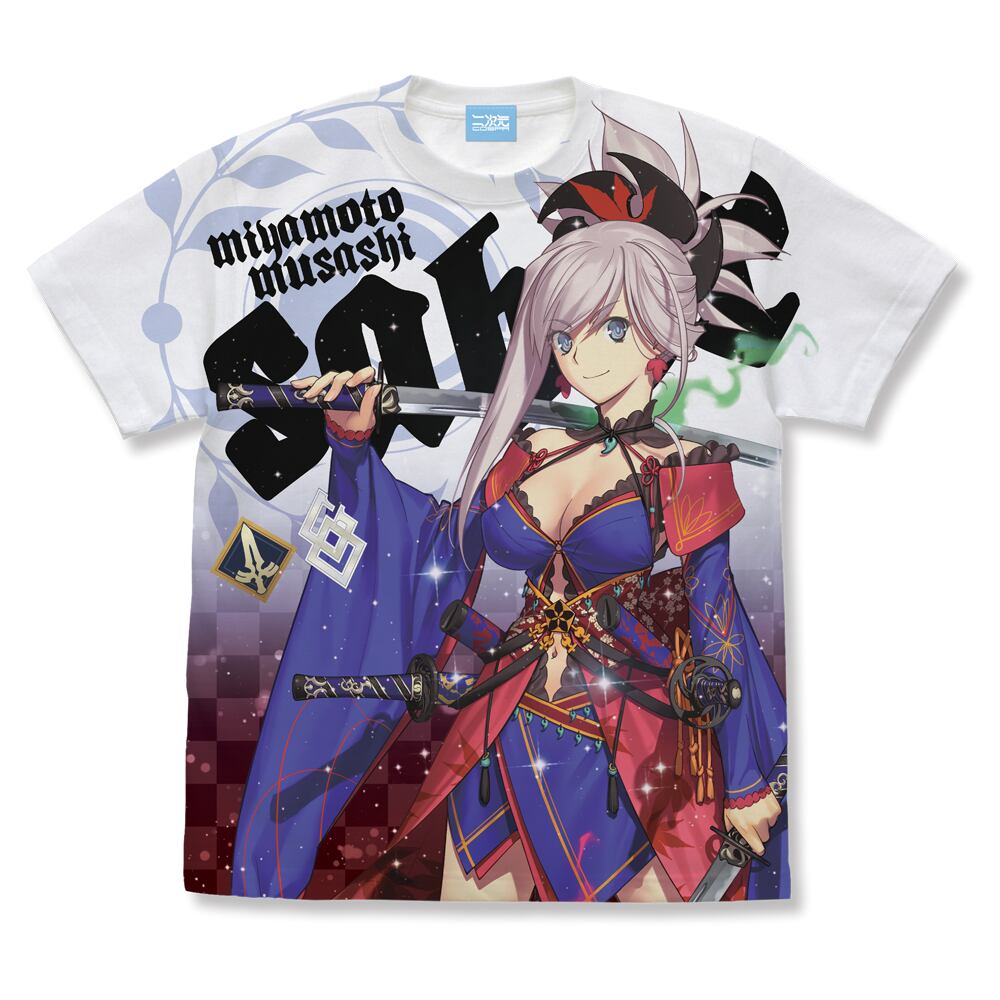 Fate/Grand Order セイバー/宮本武蔵 フルグラフィックTシャツ/WHITE-S/M/L/XL