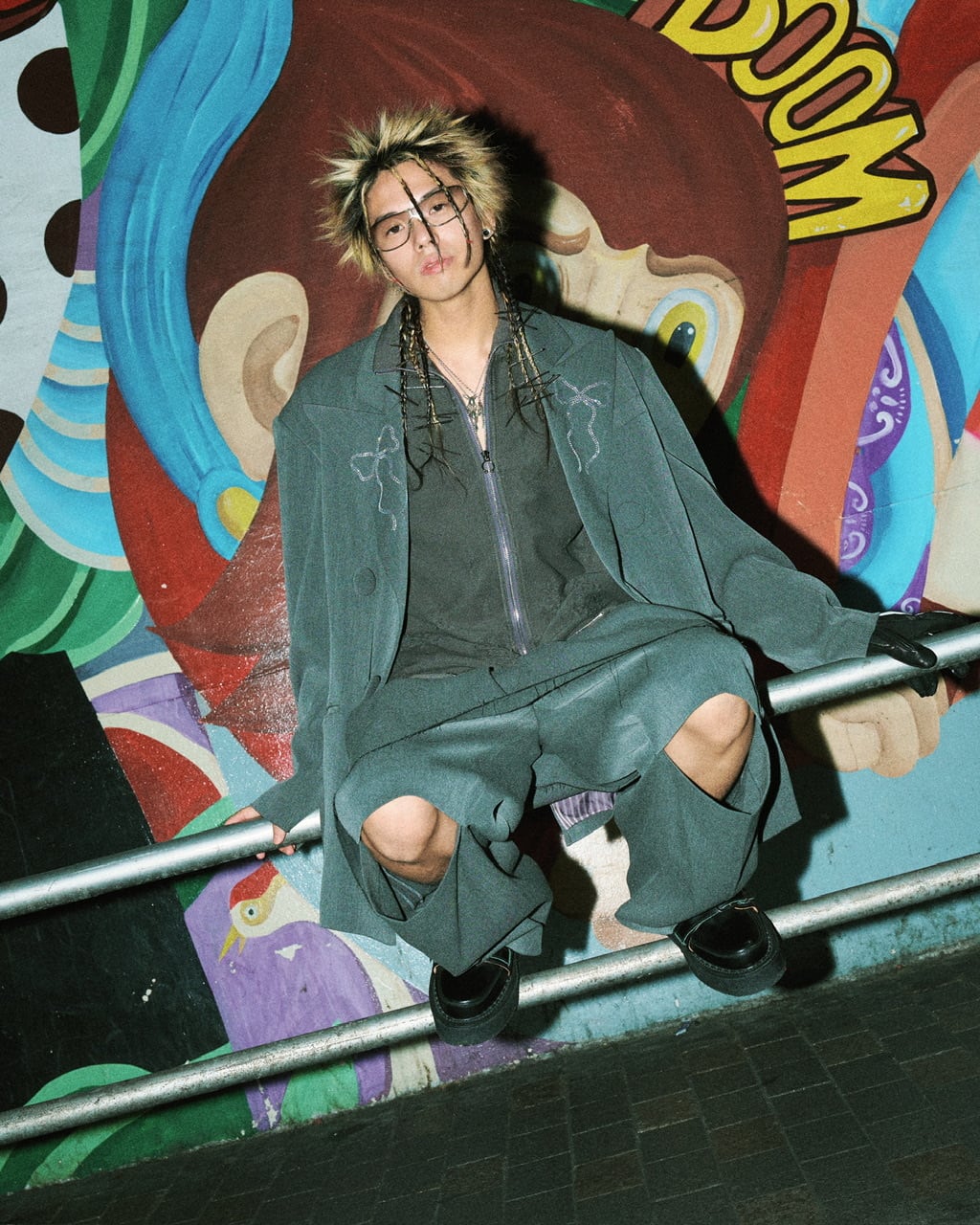 スリットレイヤードスラックス　GRAY