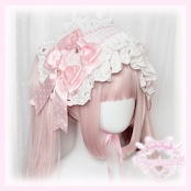 ♡【全3色】ドット柄サテンダブルリボン ボリューミーフリル ギンガムチェックヘッドドレス pink ♡