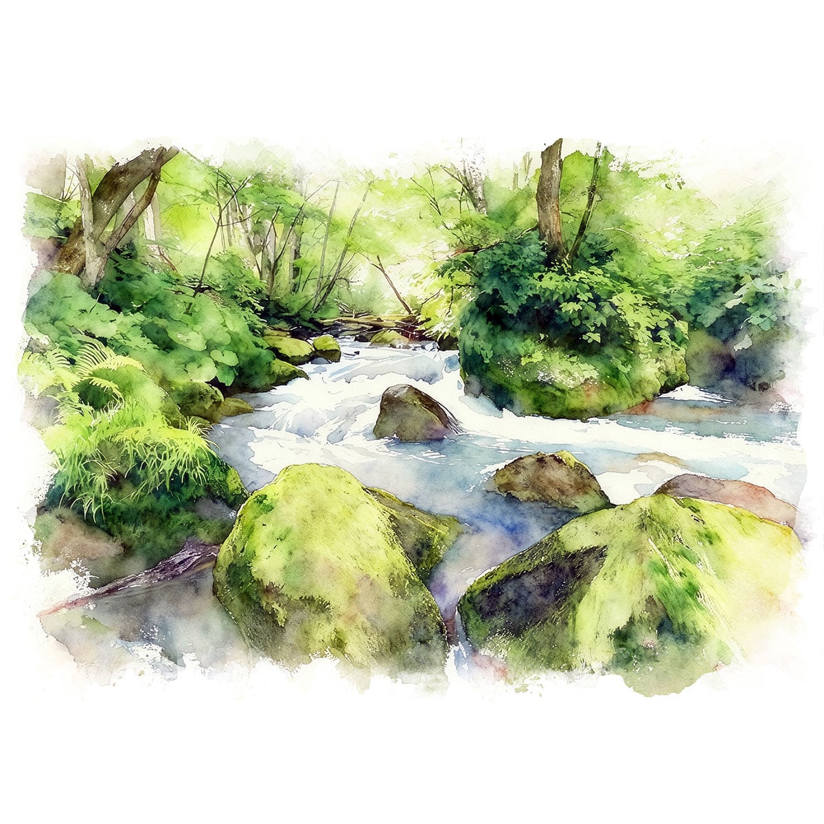 絵画(風景画) 日本 青森県 奥入瀬渓流 インテリアアート額付き 水彩画・油絵調 WAT1380