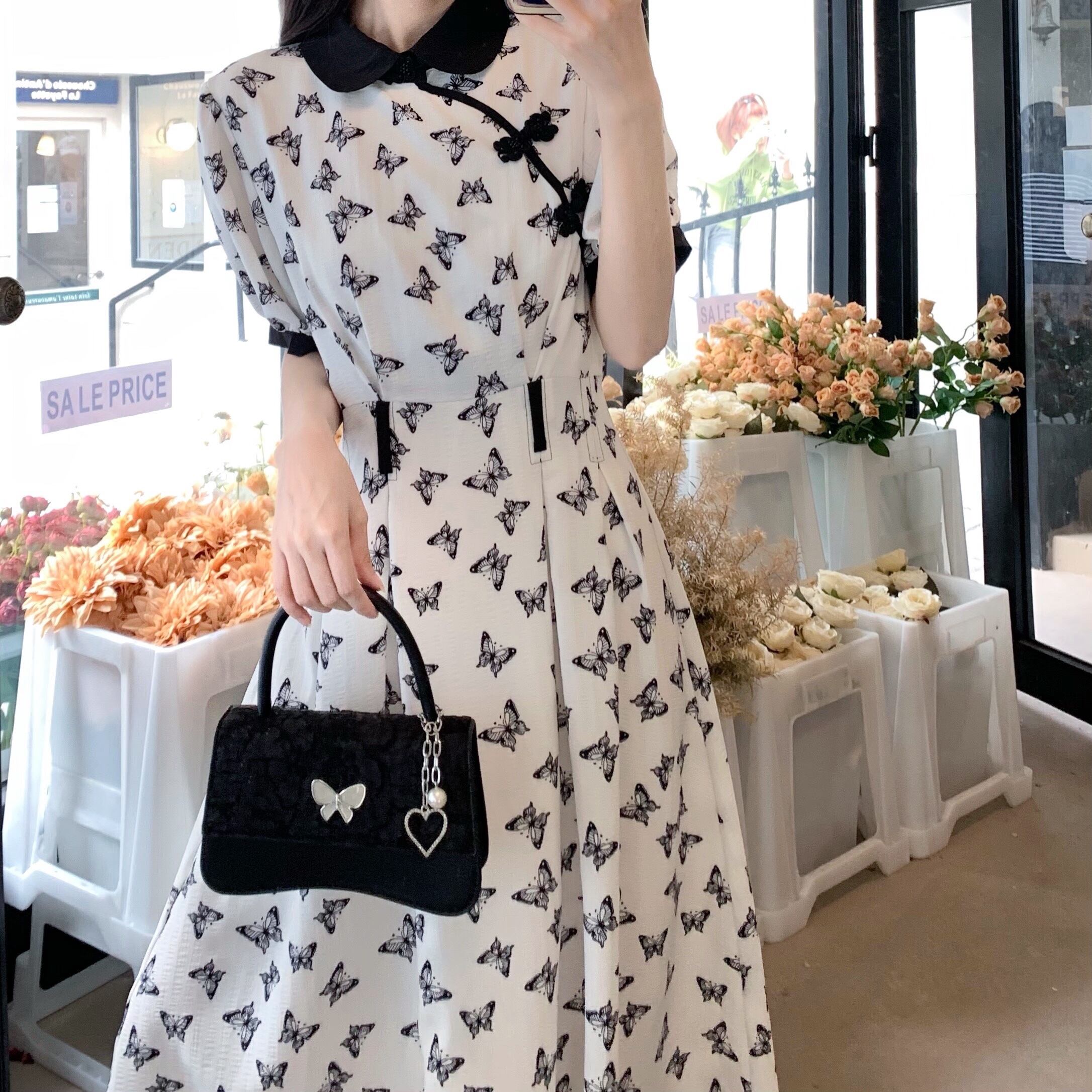 Meiyiシリーズ チャイナ風ワンピース チャイナボタン 花柄 気質アップ 大きいサイズ デート M L Xl 2xl 3xl 4xl Elegant
