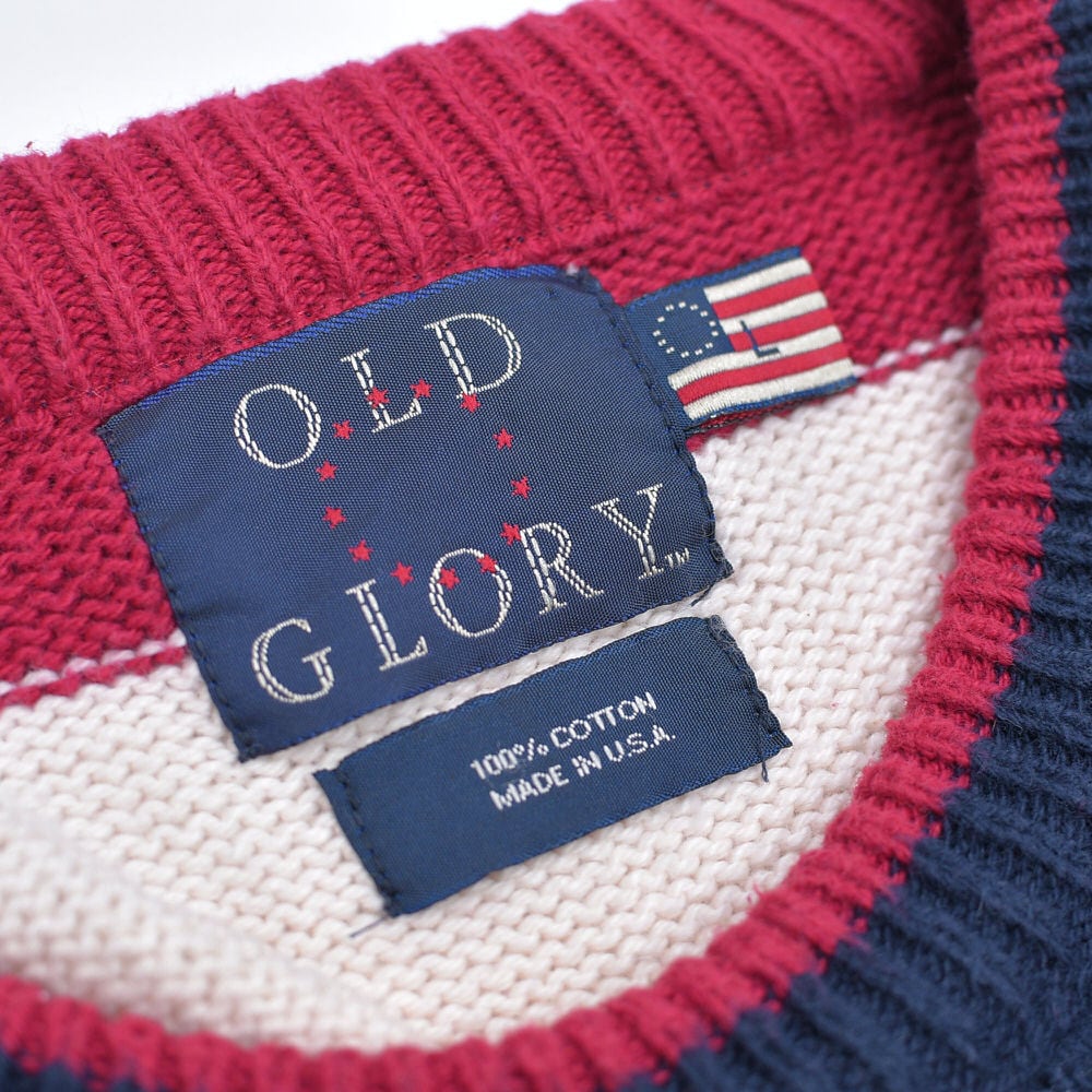 90s アメリカ製 OLD GLORY 星条旗柄 コットンニット セーター 90s アメリカ製 OLD GLORY 星条旗柄 コットンニット セーター