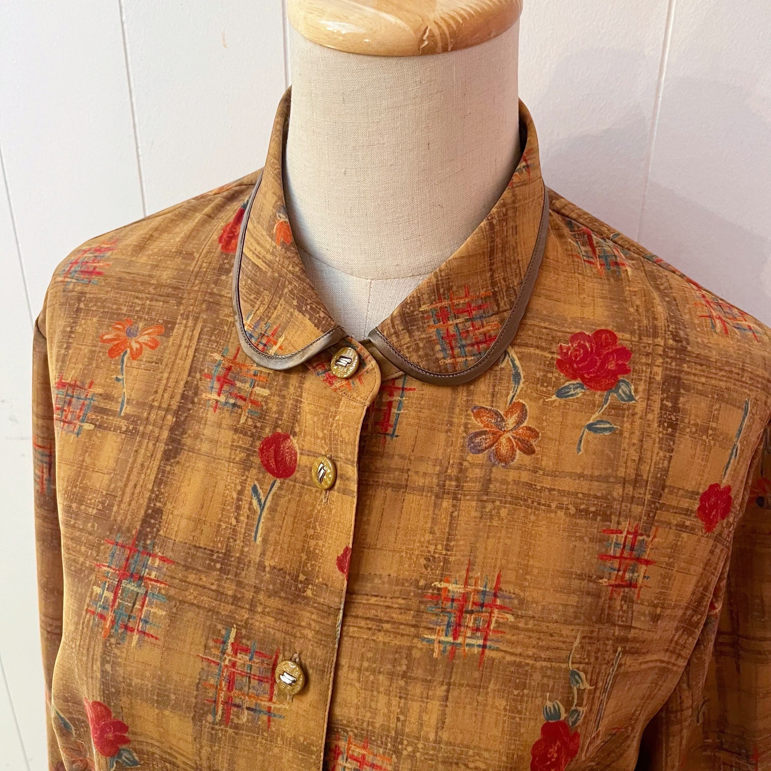 flower check blouse