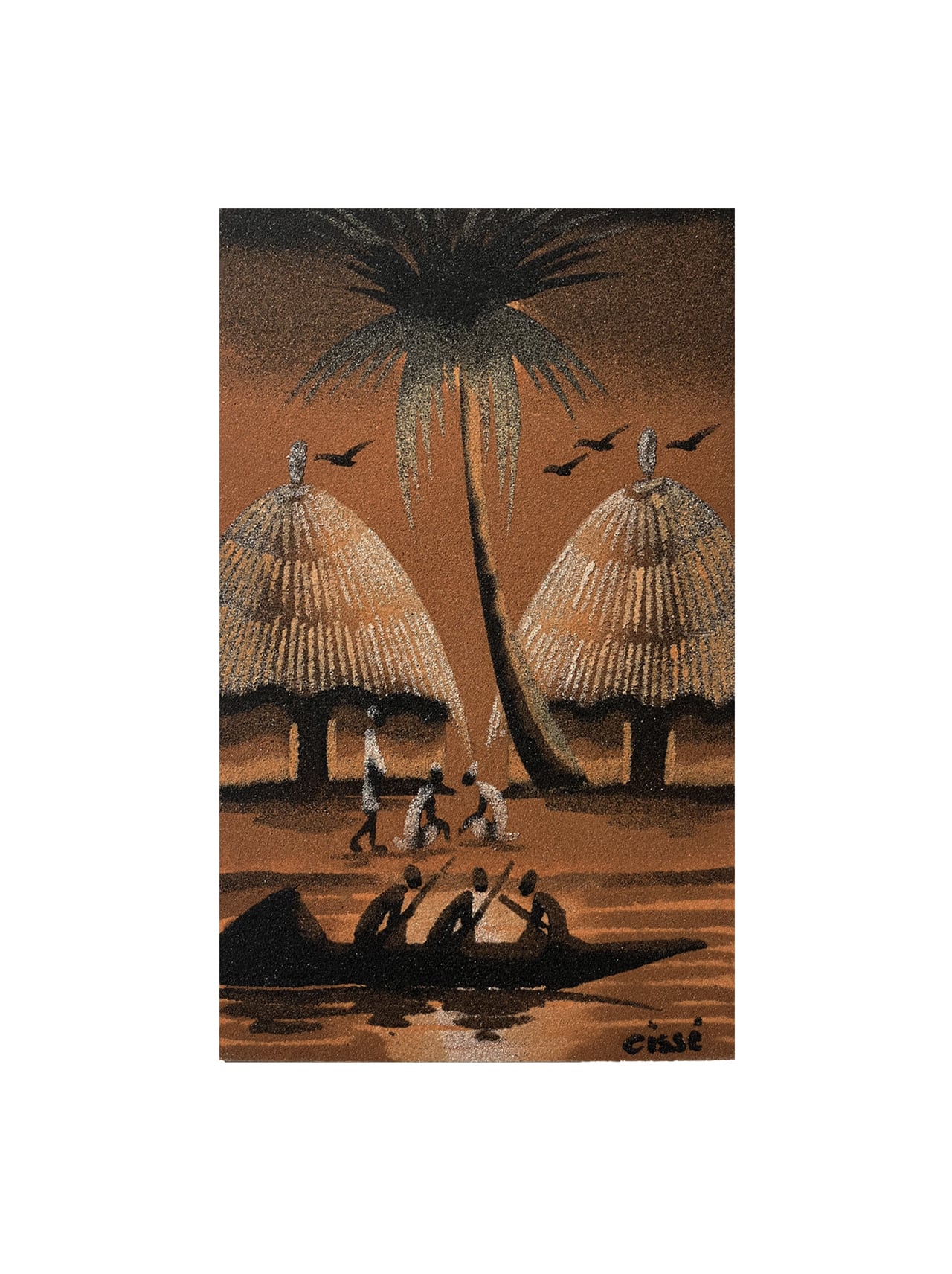 セネガル ゴレ島 砂絵 Sand Art｜アフリカンアート 砂の絵画 村の風景