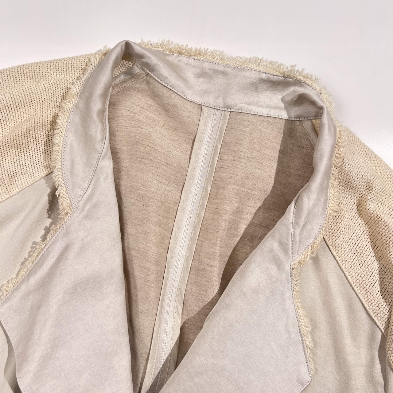 新品 タグ付き リネン混 HIROKO BIS ヒロコビス 切替デザイン 春夏ジャケット 13AB/アイボリー系 レディース