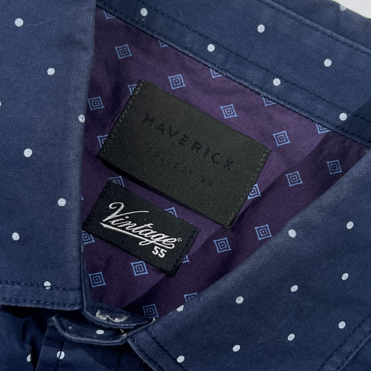 MAVERICK マーベリック Vintage ドット柄 コットン 長袖シャツ M/ネイビー系 メンズ