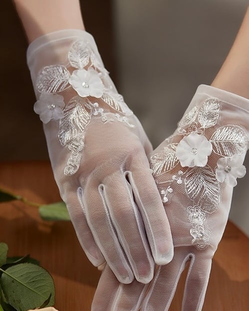 フラワーレースショートウェディンググローブ【GL2511-02】