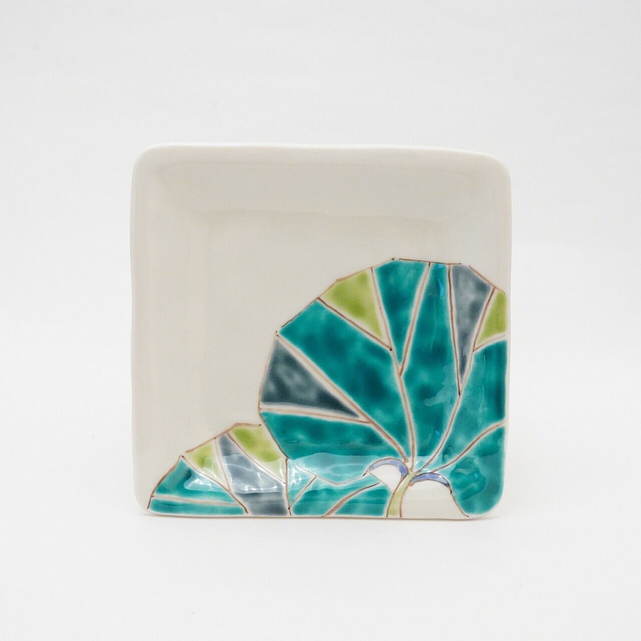 【色絵遊 小高裕子】角皿中 ふきの葉 56-B