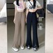 2024 春秋 パンツ モップパンツ ロングパンツ ワイド ハイウエスト 脚長効果 美脚効果 細見え 夏 カジュアルフィット かわいい 韓国系ファッションサイド レディース お出かけ
