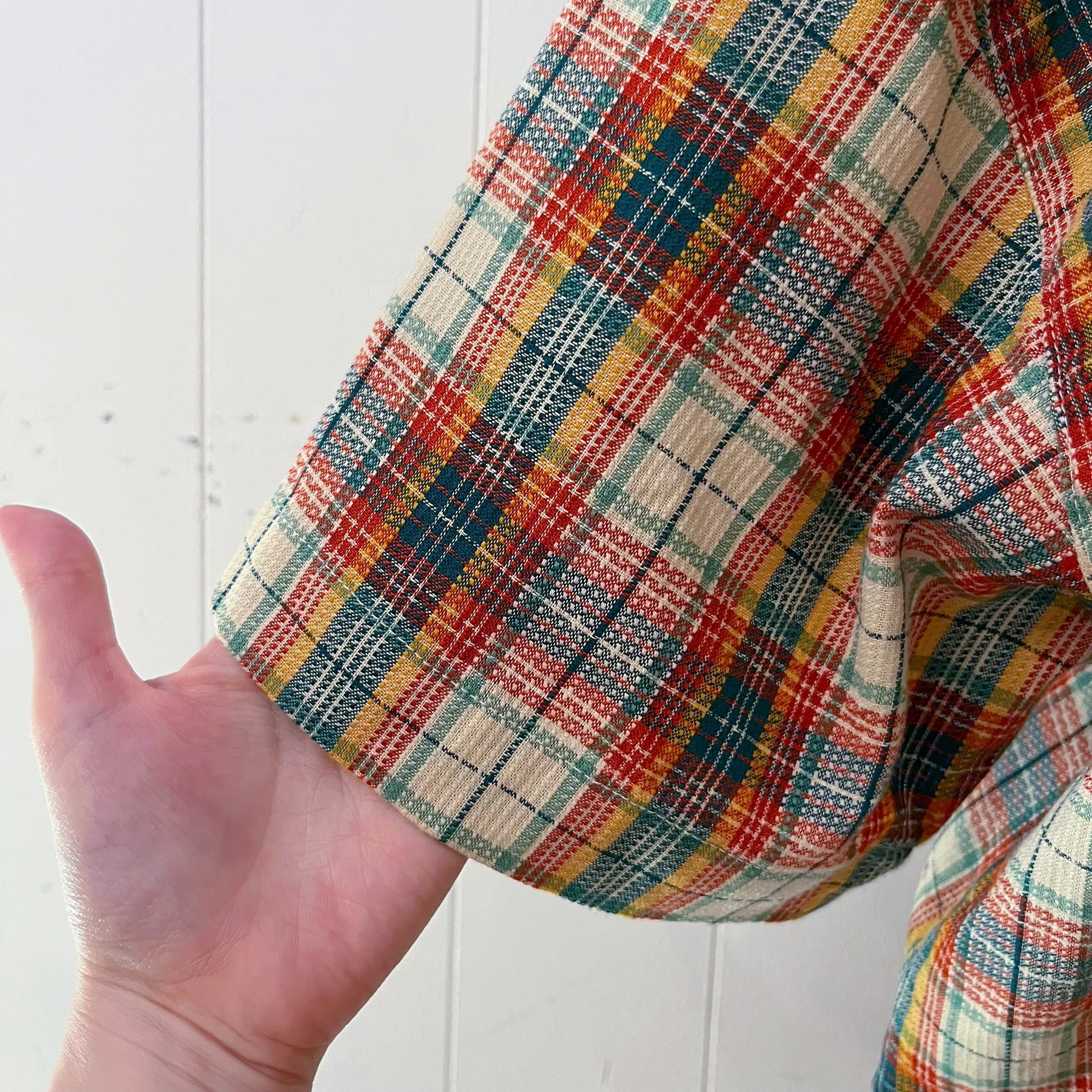 green madras check zip-up shirt