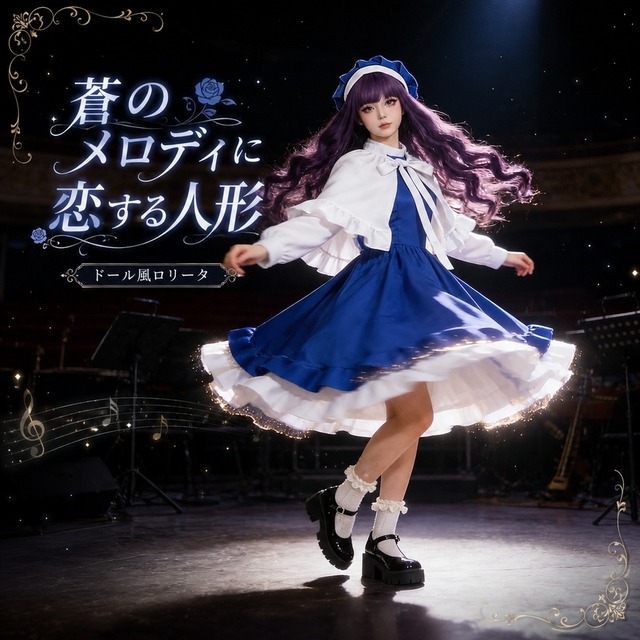 蒼のメロディに恋する人形 フリルケープと2WAYペチコートのドール風ロリータワンピース