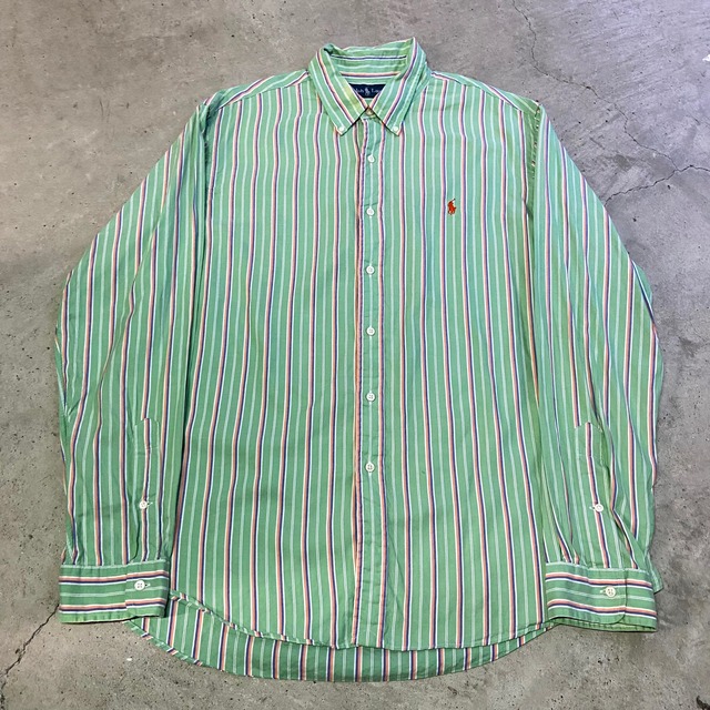 ストライプ ボタンダウン 2XL ラルフローレン グリーン シャツ メンズ 
