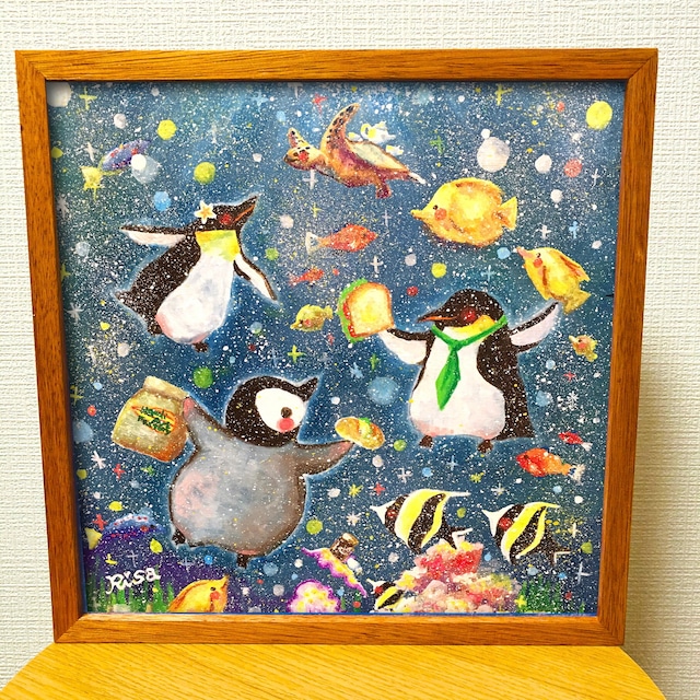 作品 : 飛べない鳥は 泳げる鳥 絵 絵画 ぺんぎん ペンギン 風船 ふうせん 縁起絵 水彩画 アート アートパネル 運気が上がる 縁起画良い ピクチャー 送料無料 インテリア 雑貨 大きい ロココロ  画家 : 高井 りさ