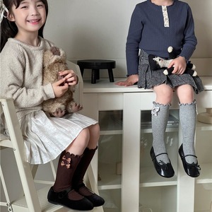 秋フリル蝶結びリプハイソックス