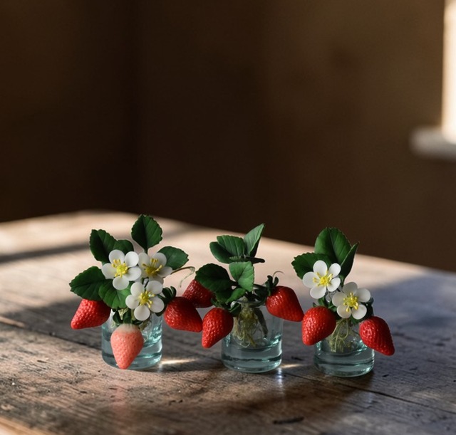 ◆粘土のお花◆イチゴ（３個セット）　Ⅰ1410