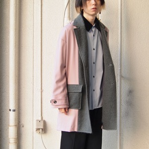 Quatorze　mohair switching coat／モヘア切り替えコート（Charcoal × Pink）
