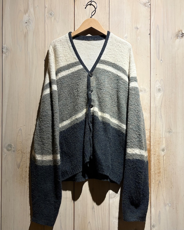 【a.k.a.C.a.k.a vintage】60’s Horizontal Stripe Vintage Mohair Blend Knit Cardigan