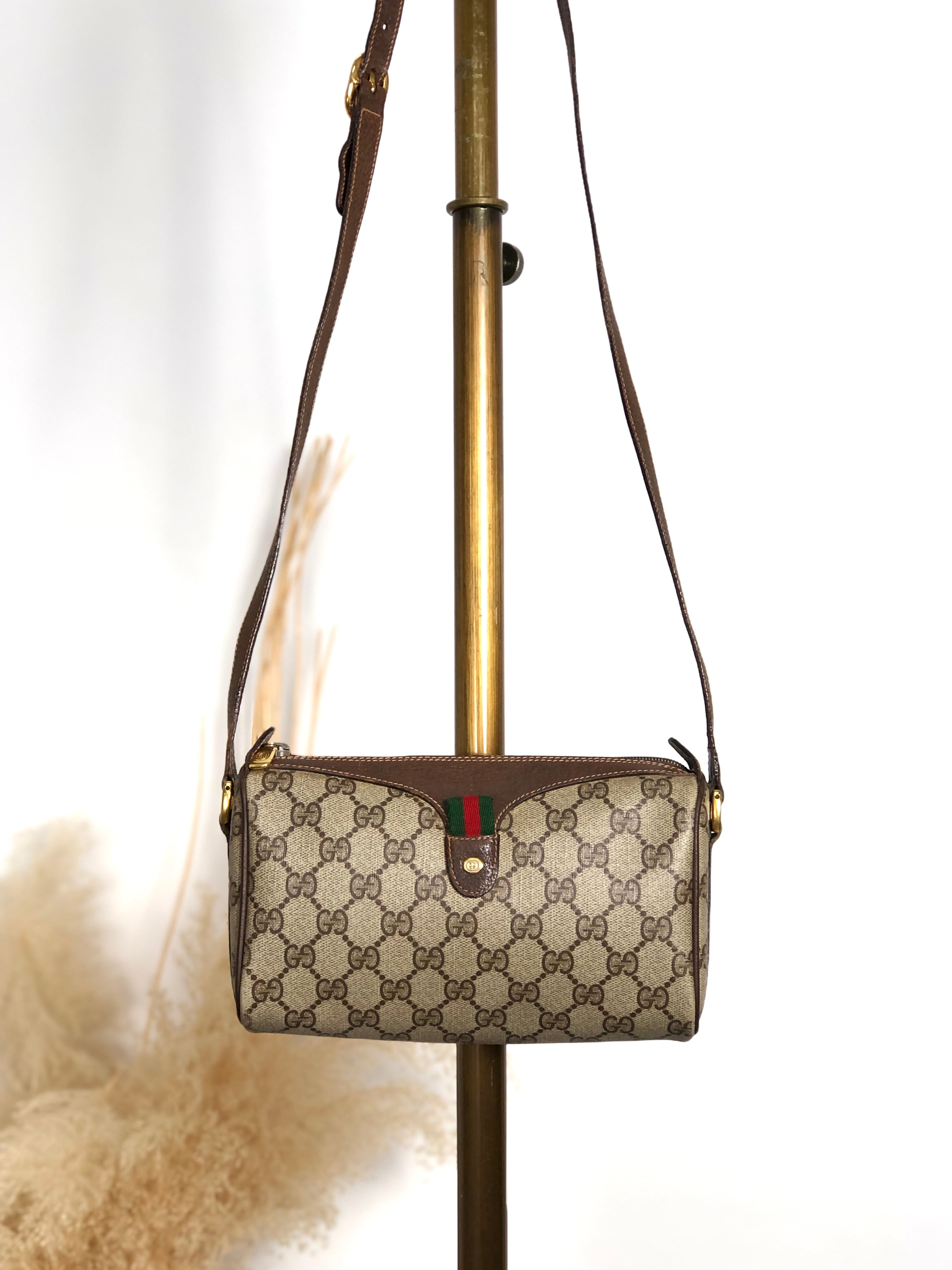 GUCCI グッチ シェリーライン ショルダーバッグ ベージュ PVC レザー ミニバッグ vintage ヴィンテージ オールド 7bz4rt