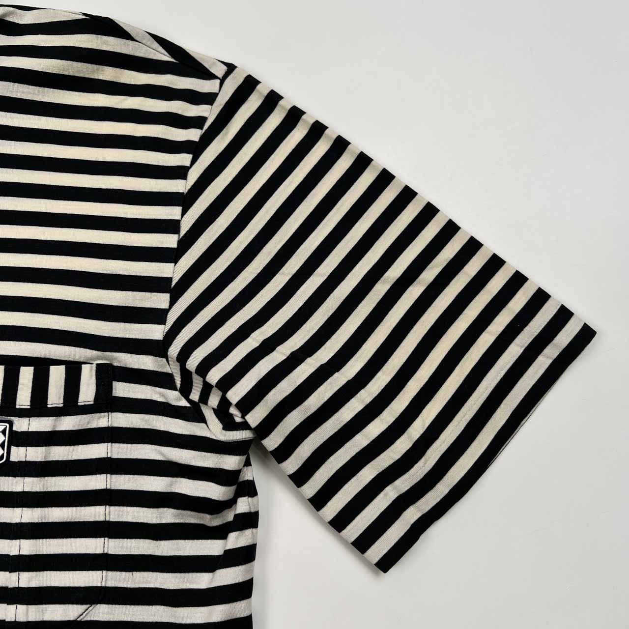 BLACK PIA ブラックピア ボーダー柄 バンドカラー 半袖Tシャツ M /ポロシャツ/メンズ/天竺コットン/ブラック×ホワイト/ポケット付き