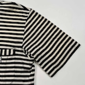 BLACK PIA ブラックピア ボーダー柄 バンドカラー 半袖Tシャツ M /ポロシャツ/メンズ/天竺コットン/ブラック×ホワイト/ポケット付き