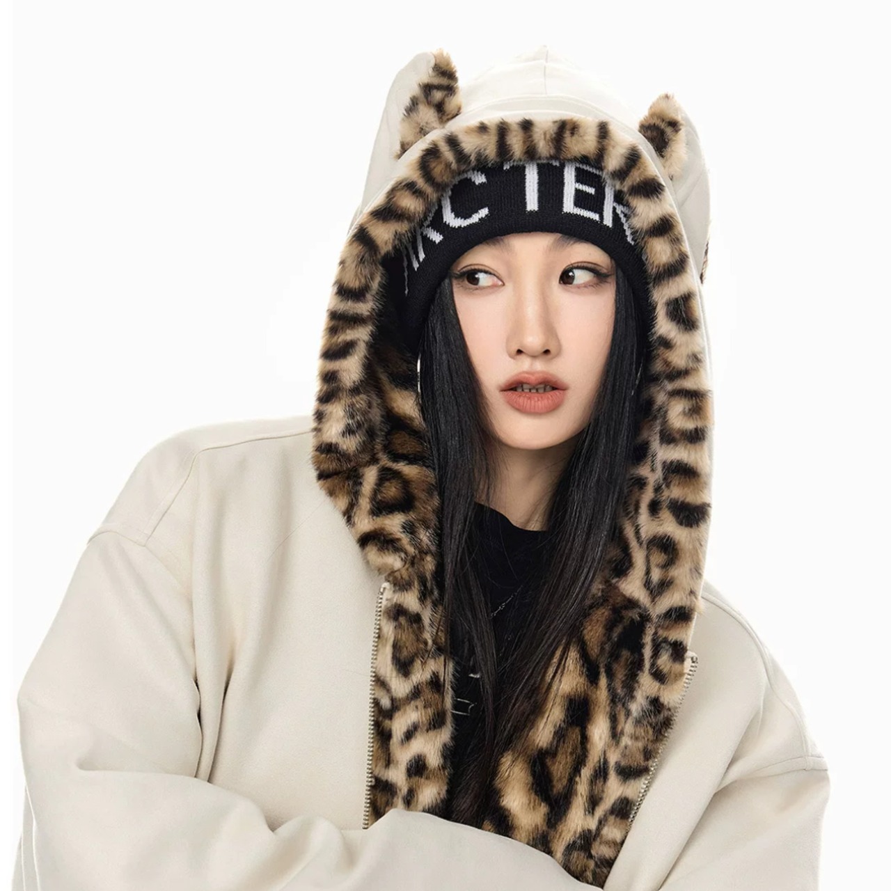 Women's Padded Coat with Leopard-Print Fur(ME498)
