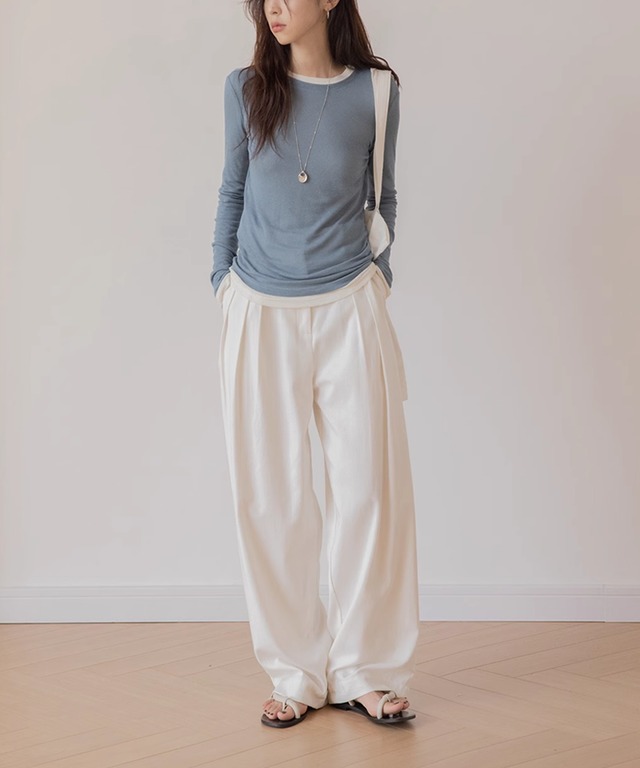 ラウンドネックリネン混トップス【t-10892】