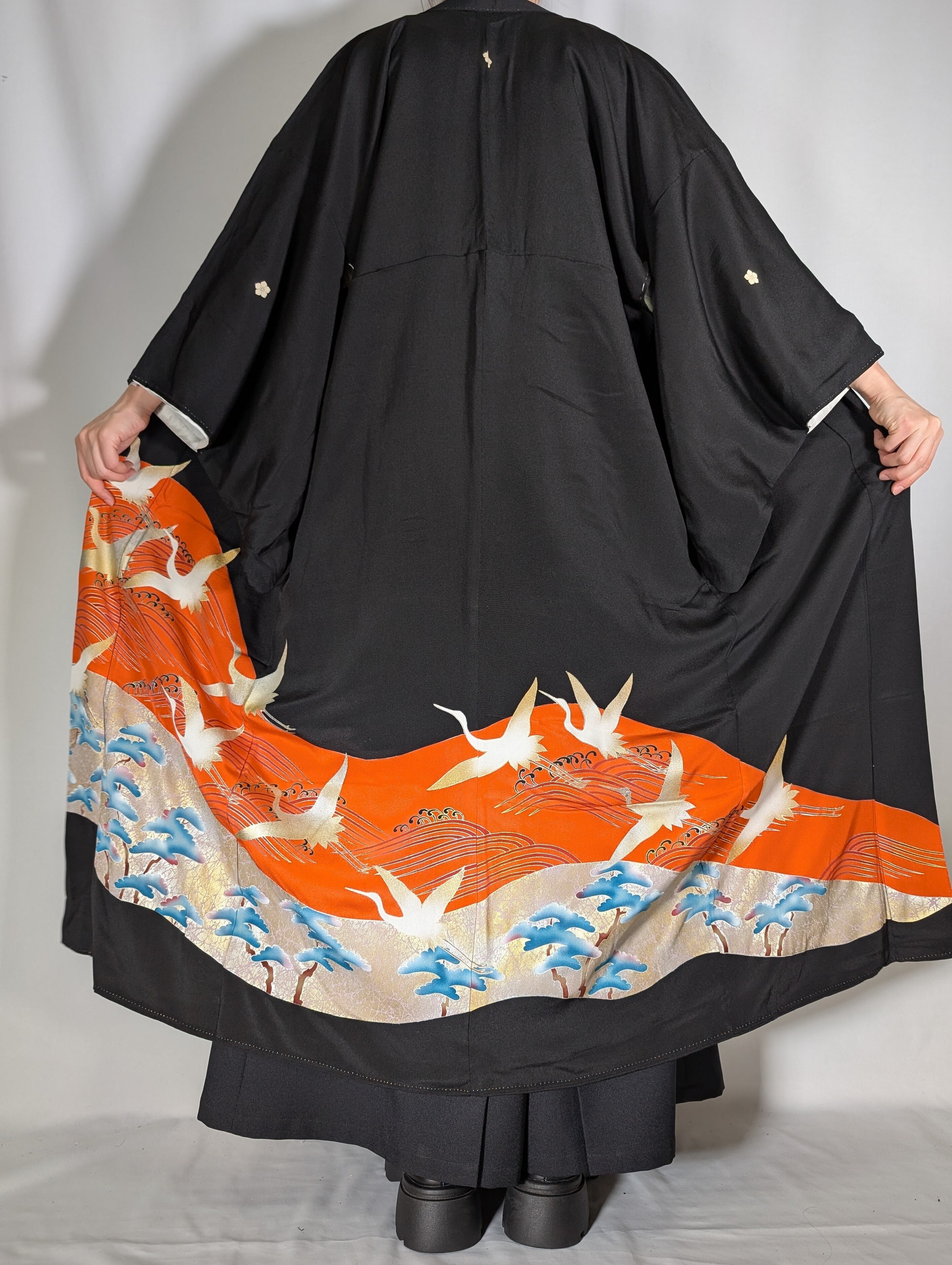 14465】 着物リメイク 黒留袖 ロングコート kimono tomesode remake