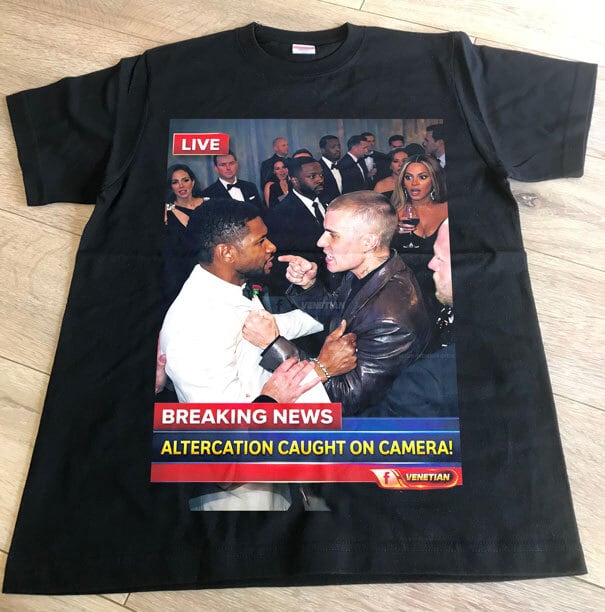 USHER × JUSTIN BIEBER RAPTEE / BEYONCÉ PARTY INCIDENT / HIPHOP  Tシャツ / ストリート / ゴシップTEE