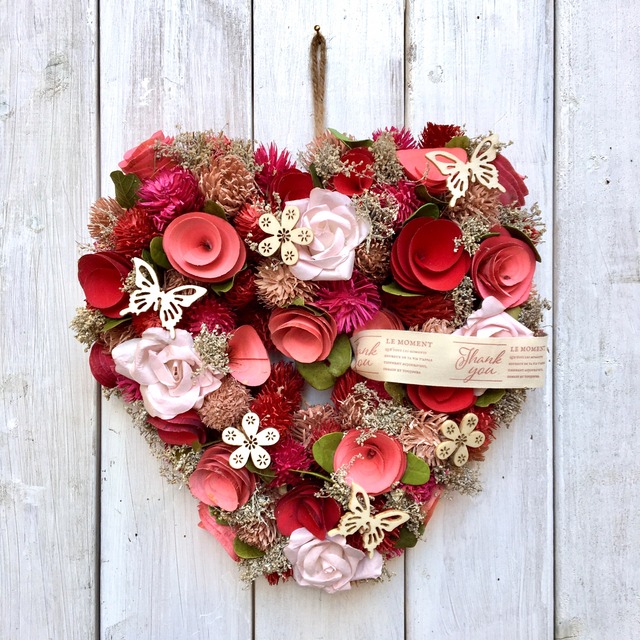 珍しいハートのローズリース ナチュラルリース オールシーズン 春夏秋冬 ギフト プレゼント フラワーリース ドライフラワー レッド ピンク Wr 14 Mamawreath 日本初のフラワーリース専門の実店舗