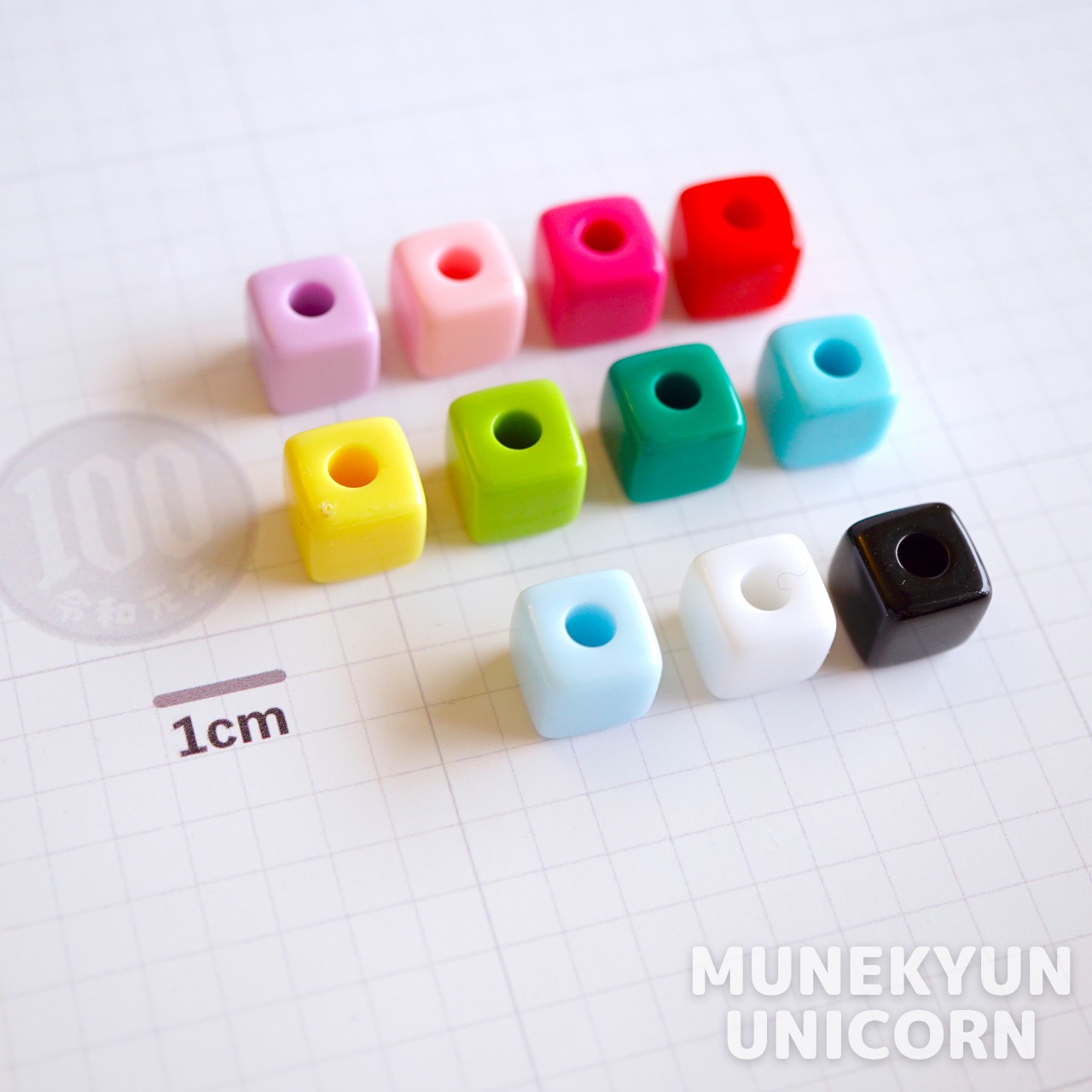 #490-SQ 【2個セット】色が選べる 正方形 キューブ ビーズ