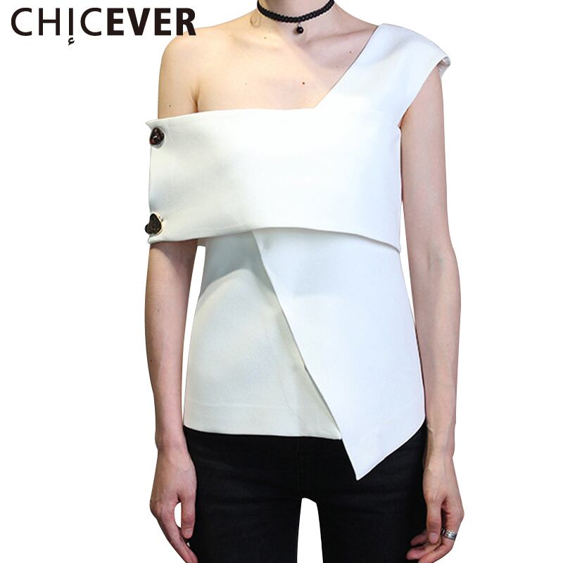 CHICEVERサマーノースリーブイレギュラーTシャツレディーストップス2020ブラックセクシーオフシューラー服レディースTシャツ 夏物 6base554754924358