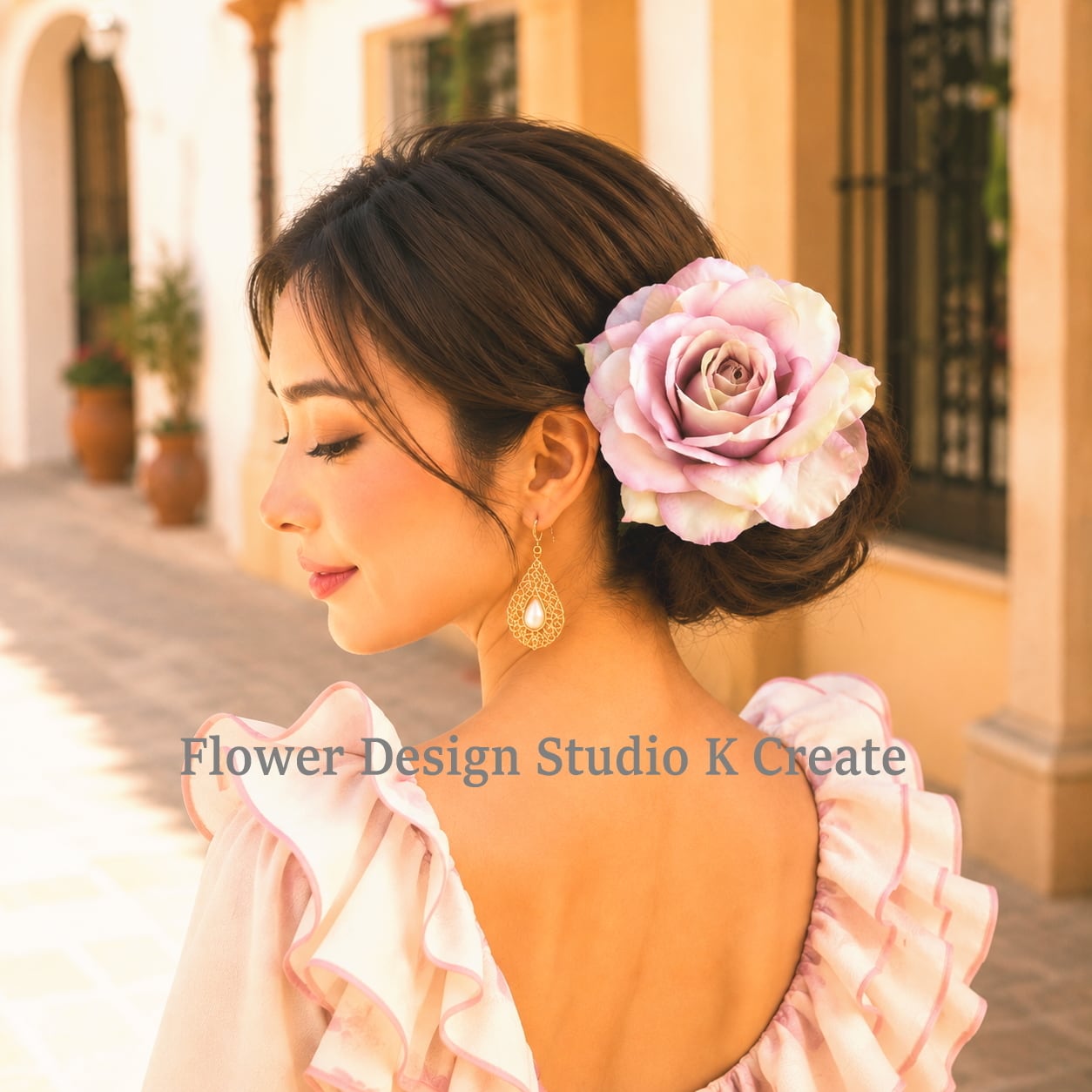 大輪のピンクの薔薇のヘアクリップ フラメンコ ダンス 髪飾り ピンク 薔薇 バラ ライブ