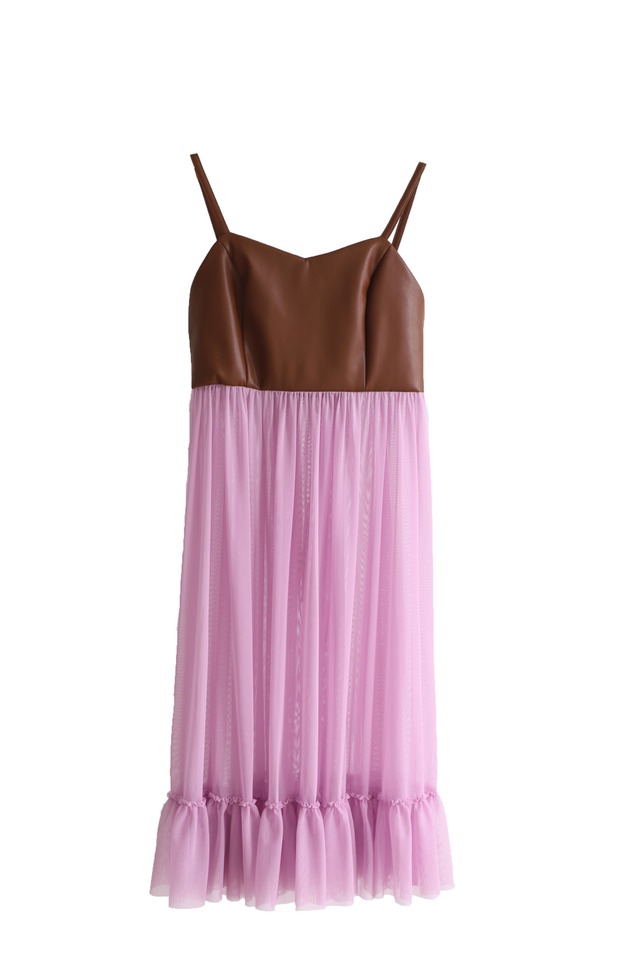 leather see-through dress / pink × brown