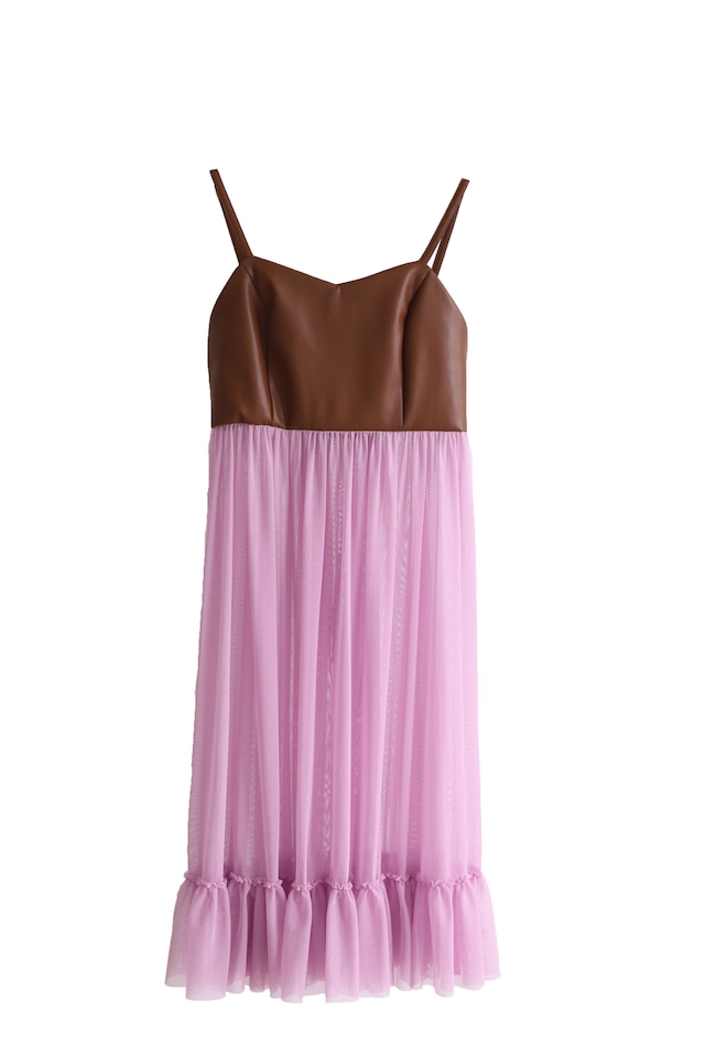 leather see-through dress / pink × brown