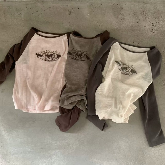 ヴィンテージプリントラグランロングTシャツ　2litr06571