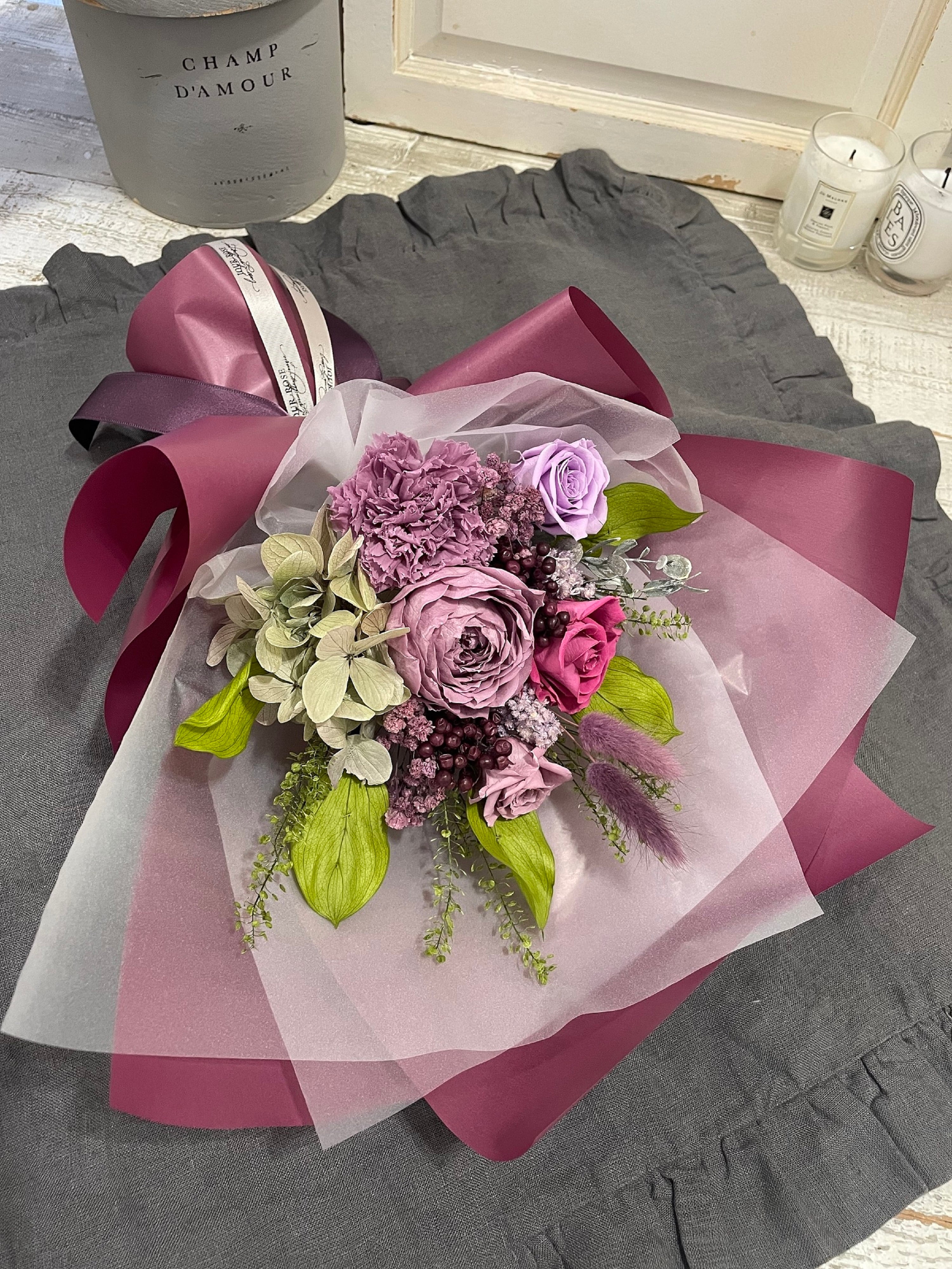 ensemble」アンサンブル 5色 紫陽花とバラのブーケ プリザーブド