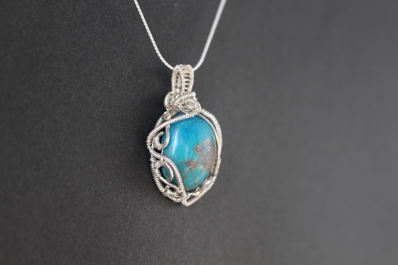 Turquoise silver925 wire wrapping pendant