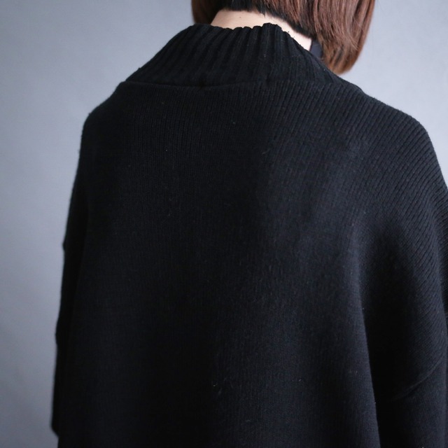 monotone fake suede and knit switching design XXXL over size zip-up jacket