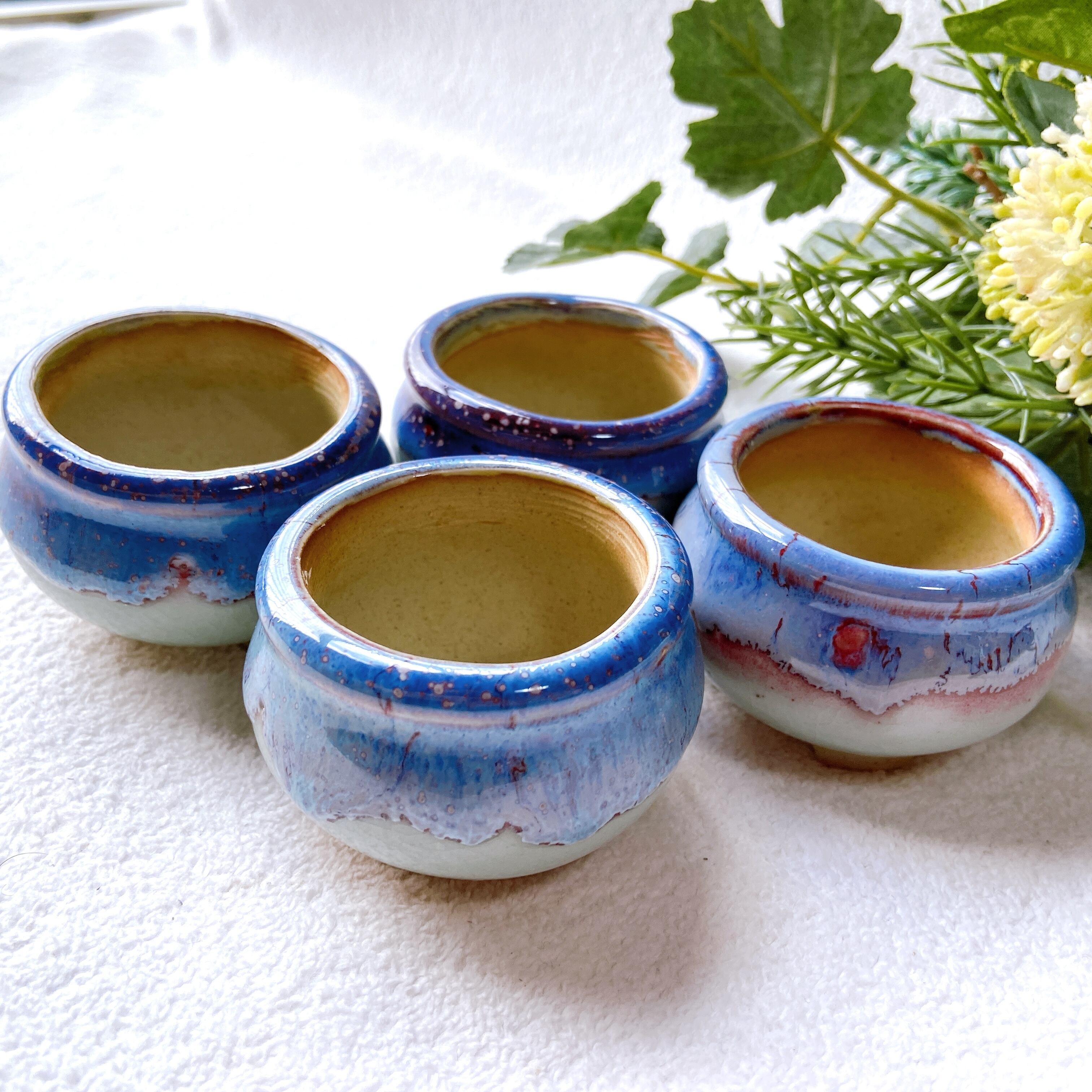 当店1大人気！ 淡く優しい色の陶器植木鉢4点セット】 多肉植物・小品