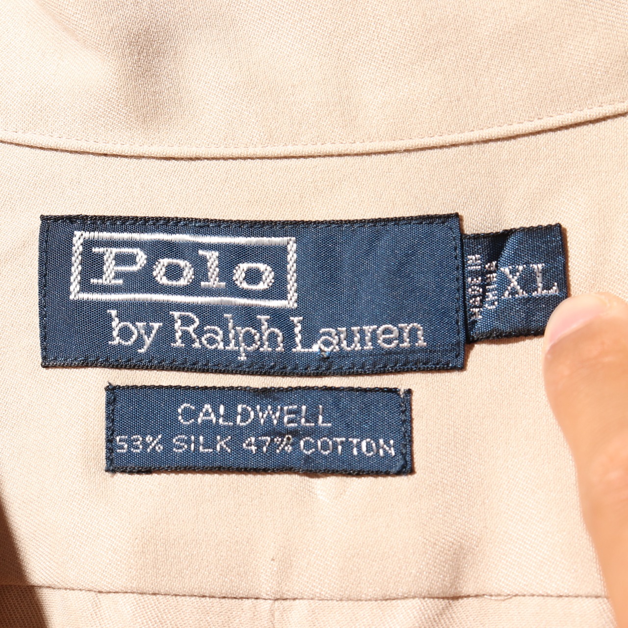 美品 XL 完全無地 Caldwell シルクコットン ベージュ ポロラルフローレン 半袖開襟シャツ Polo Ralph Lauren