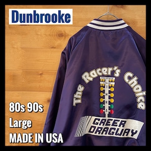 【Dunbrooke】80s 90s USA製 スタジャン レーシング サーキット場 レース バックプリント ワンポイント US古着