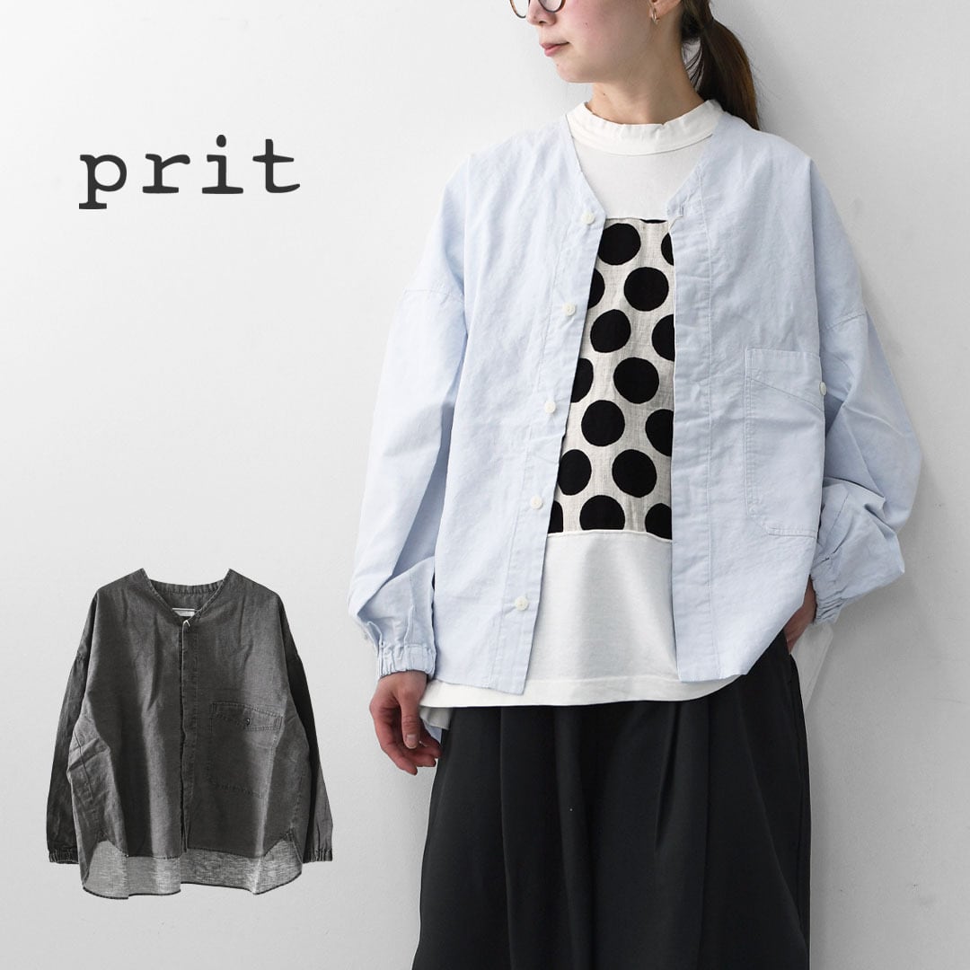 prit [プリット] リネンコットン交織平織ピグメント加工ノーカラー