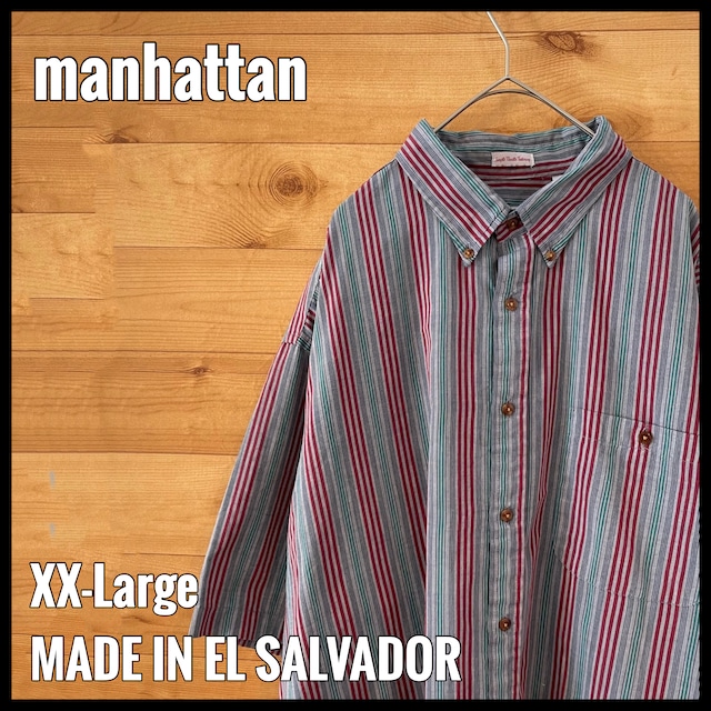 【manhattan】マルチストライプ マルチカラー 半袖シャツ ボタンダウン XXL オーバーサイズ us古着