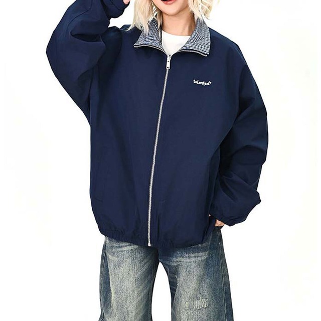 チェックリバーシブルジップブルゾン 2col   R01486