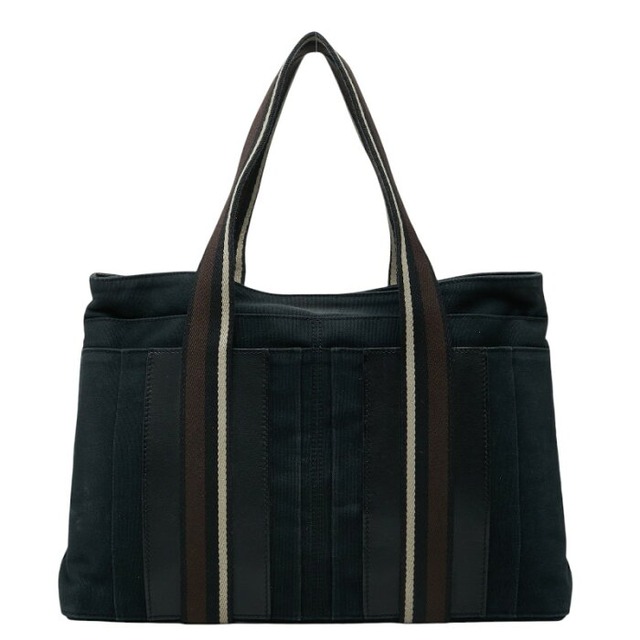 エルメス トロカホリゾンタルMM トートバッグ ショルダーバッグ ブラック ブラウン キャンバス レザー レディース HERMES 【中古】